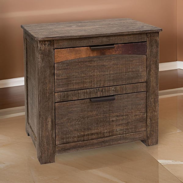Benjara 27 in. Black, Copper and Brown 2-Drawers Wooden Nightstand