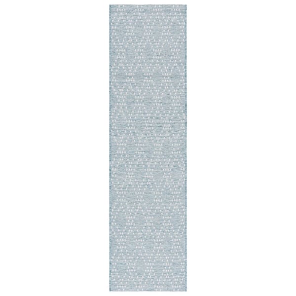 Sunset Aqua/Beige 2 ft. x 8 ft. Geometric Diamond Indoor/Outdoor Runner Rug