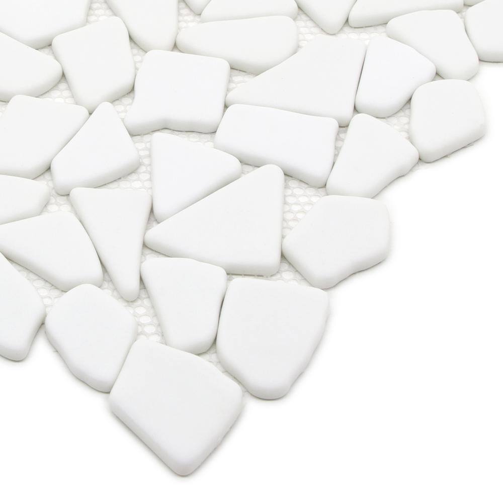 12" x 12" White Recycled Glass Pebble Mosaic Tile