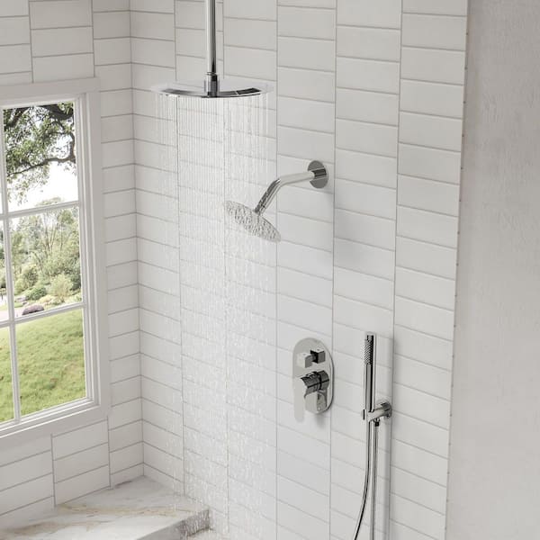 EVERSTEIN Single Handle 3-Spray Patterns Ceiling Mount Shower Faucet 2.5 GPM with Anti Scald and Handheld in. Chrome
