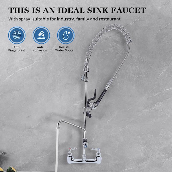 BWE Commercial Restaurant Pull Down 2-Handle Wall Mount Pre-Rinse 