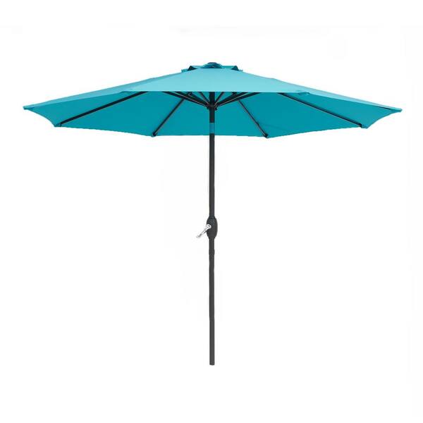 9 ft. Steel Lake Blue Outdoor Tiltable Patio Umbrella Market Umbrella ...