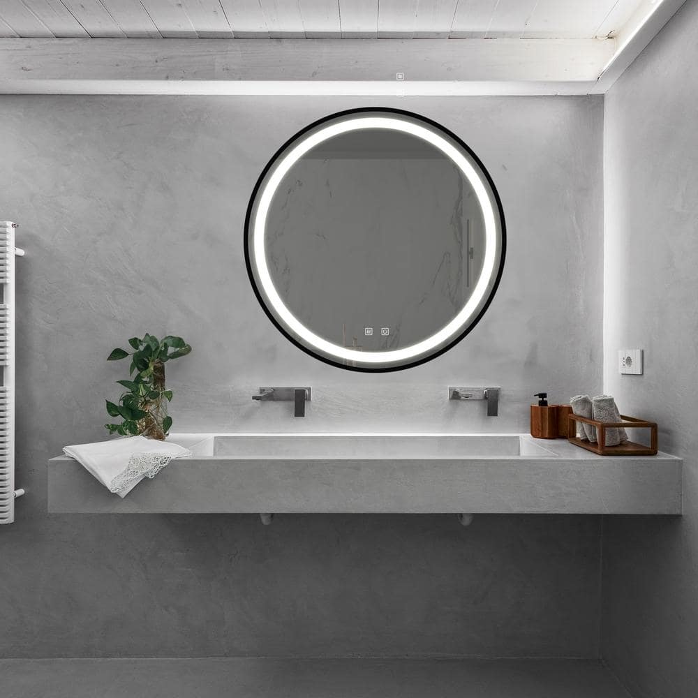 32 in. Round Aluminum Alloy Frame Wall Bathroom Vanity Mirror with Focused 