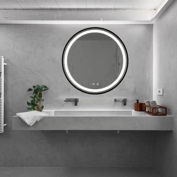 32 in. Round Aluminum Alloy Frame Wall Bathroom Vanity Mirror with Focused Backplane, High Lumen, Dimmable Touch