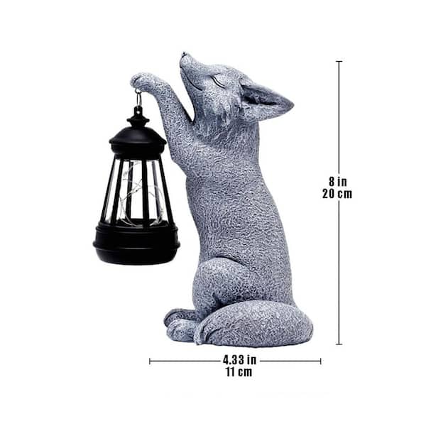 4 in. x 8 in. Gray Resin Fox Garden Statue with Solar Power Light