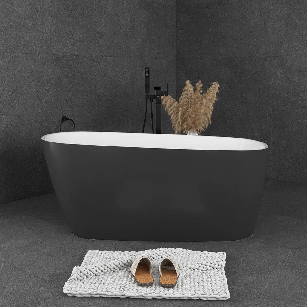 59 in. x 28 in. Soaking Bathtub with Reversible Drain in Grey and White