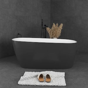59 in. x 28 in. Soaking Bathtub with Reversible Drain in Grey and White