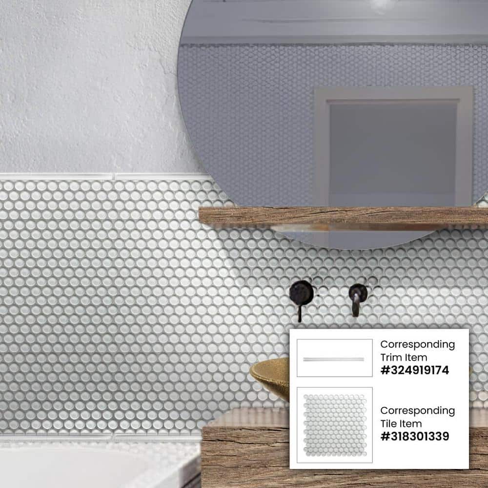 White Glossy Glass Pencil Liner Tile Trim 12-inch