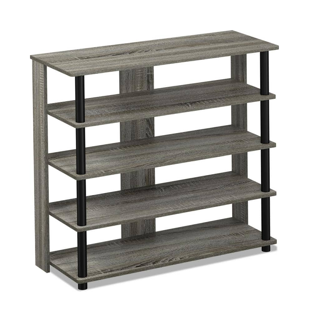 Furinno 5-Tier Turn-N-Tube Wide Shoe Rack  Metal and Wood  Gray and Black