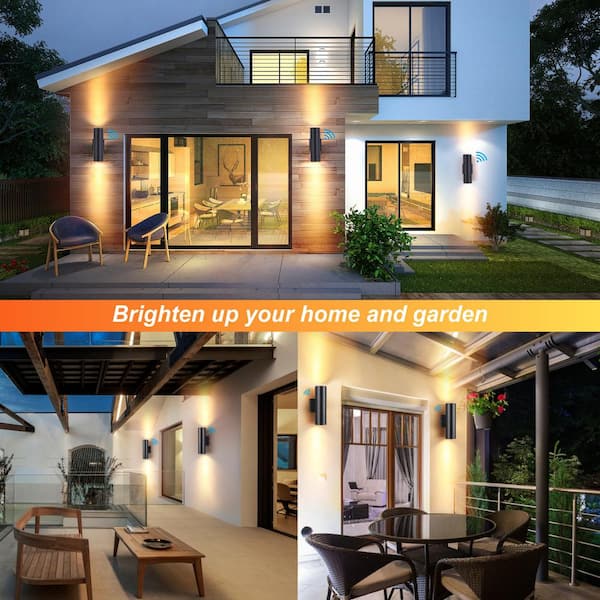 12-Watt Black Dusk to Dawn Cylinder Outdoor Hardwired Wall Lantern Sconce with Integrated LED, 2700K (2-Pack)