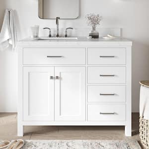 Bristol 42.25 in. W x 22 in. D x 36 in. H Single Sink Freestanding Bath Vanity in White with Carrara White Quartz Top