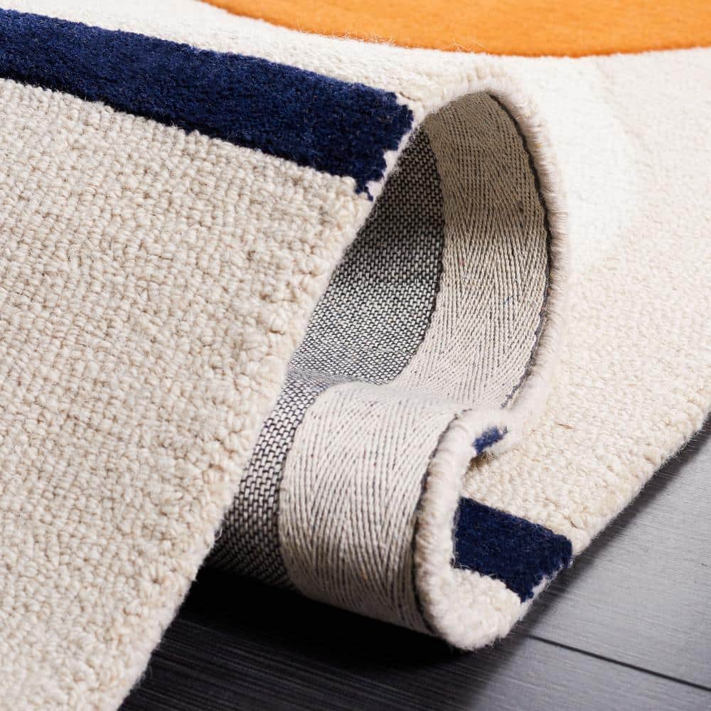 Beige and Black Wool Hand-Tufted Runner Rug