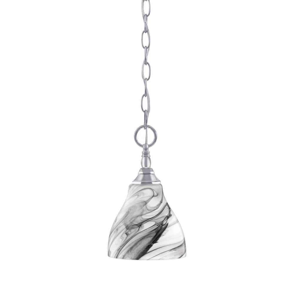 Elva 100-Watt 1-Light Chrome Shaded Pendant Light with 6.25 in. Onyx Swirl 