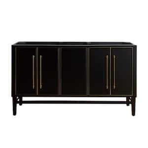 Mason 60 in. Bath Vanity Cabinet Only in Black with Gold Trim