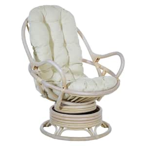 Lanai Rattan Swivel Rocker Chair in Linen Fabric with White Wash Frame
