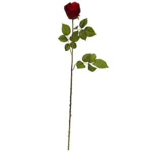 Indoor 33 in. Elegant Red Rose Bud Artificial Flower (Set of 6)
