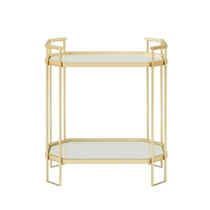 26.25 in. Octagonal Pale Gold Metal and Mirrors Modern Glam Accent Table