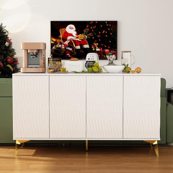 FUFU&GAGA White Wooden 55.2 in. Width Sideboard, Storage with