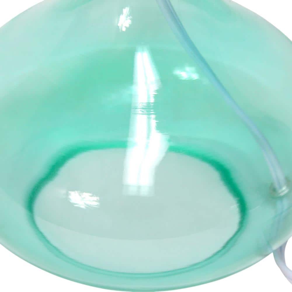 Aqua Glass Gourd Nightstand Lamp with White Barrel Shade