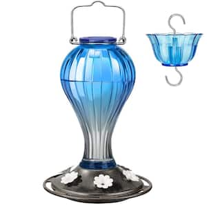 High Quality Blue Glass Hanging Humming Bird Nectar Feeder-24 oz. with Ant Moat (1-Pack)