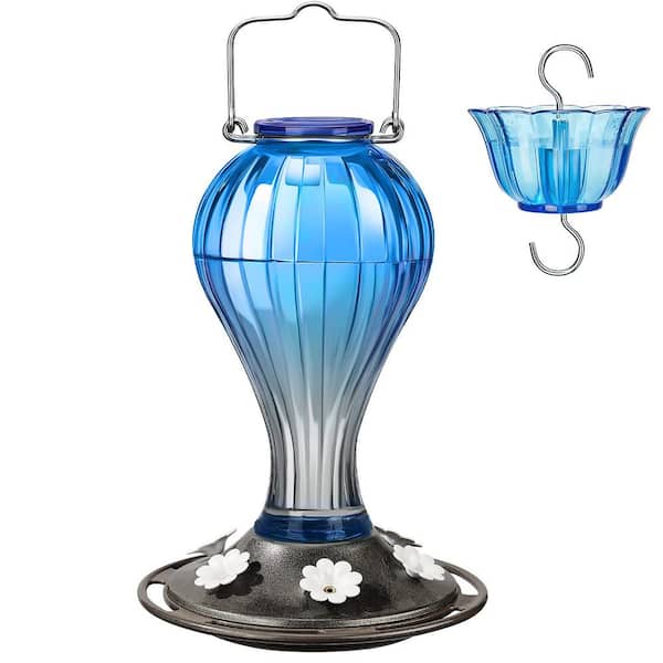 High Quality Blue Glass Hanging Humming Bird Nectar Feeder-24 oz. with Ant Moat (1-Pack)