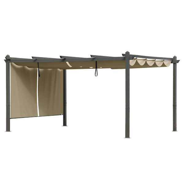 Aoodor 16 ft. x 12 ft. Gray Aluminum Frame Patio Pergola with Khaki ...