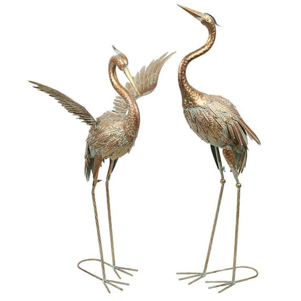33.5 in. and 39 in. H Gold Metal Crane Garden Statues Outdoor, Heron Decoy Garden Decor, (2-Pack)
