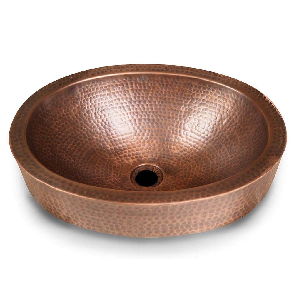 Hand Hammered Pure Copper Oval Undermount Bathroom Sink 17"