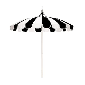 8.5 ft. White Aluminum Commercial Natural Pagoda Market Patio Umbrella with Push Lift in Black Sunbrella