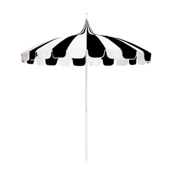 California Umbrella 8.5 ft. White Aluminum Commercial Natural Pagoda Market Patio Umbrella with Push Lift in Black Sunbrella