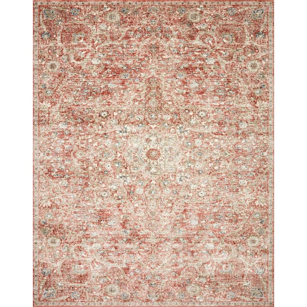 LOLOI II Saban Rust/Beige 3 ft. 9 in. x 3 ft. 9 in. Round Bohemian Floral Area Rug