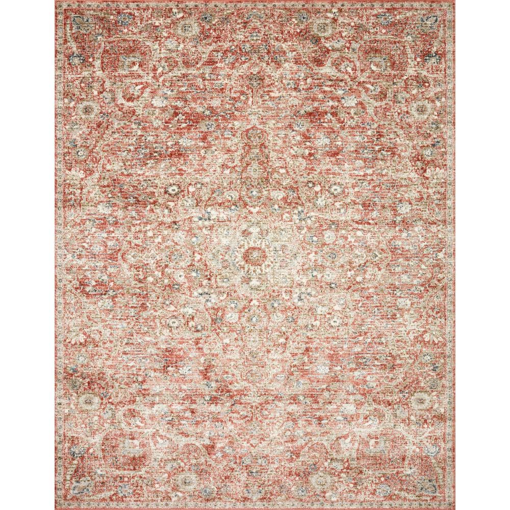 Rust and Beige Stain-Resistant Synthetic Area Rug 7'-10" x 10'