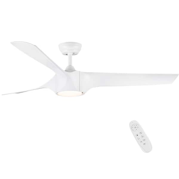 YUHAO Elegant 56 in. Indoor Matte White Ceiling Fan with Light, DC Motor and Remote Control Included
