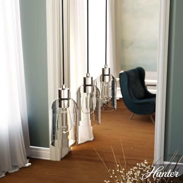 Hunter Lochemeade 3 Light Brushed Nickel Shaded Chandelier with Clear Seeded Glass Shades Kitchen Light