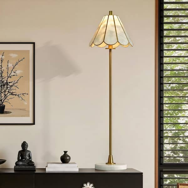 Verity 36 in. Polished Brass Table Lamp with Brass Acrylic Shade