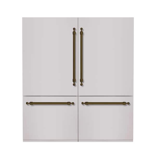 Hallman 72 in. 39.6 TTL cu. ft. Built-In Refrigerator Water Dispenser Bottom Freezer, Stainless Steel W-Classico Bronze Trim