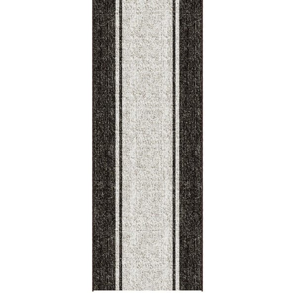 Ascend Non-Slip Rubberback Border Brown 3 ft. x 9 ft. Indoor Custom Cut Runner Rug