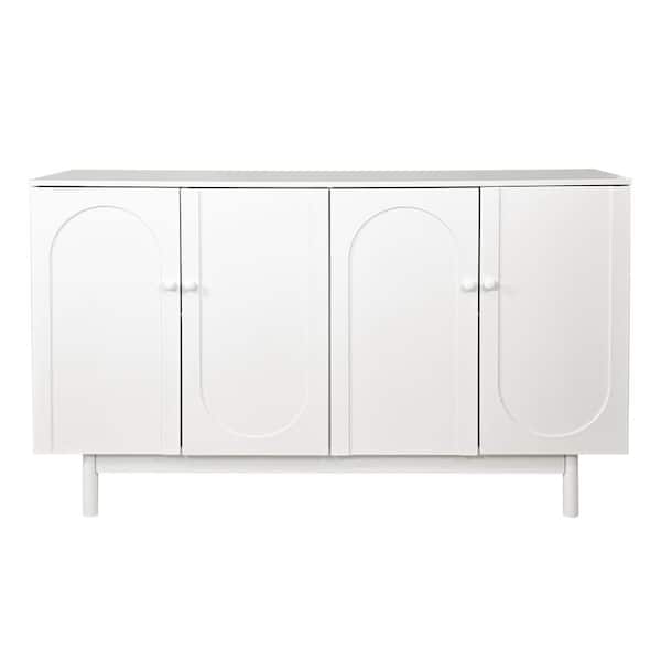Unbranded White 35.43 in. H Storage Cabinet, Stylish and Functional 4-Door Intaglio Storage Cabinet with Pine Legs