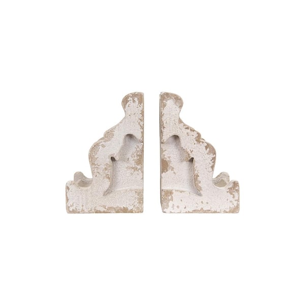 Storied Home Decorative Distressed Magnesia Corbel Bookends, White