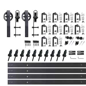 13 ft./156 in. Black Rustic Double Track Bypass U-Shape Sliding Barn Door Hardware Kit - Spoke Wheel Design Roller