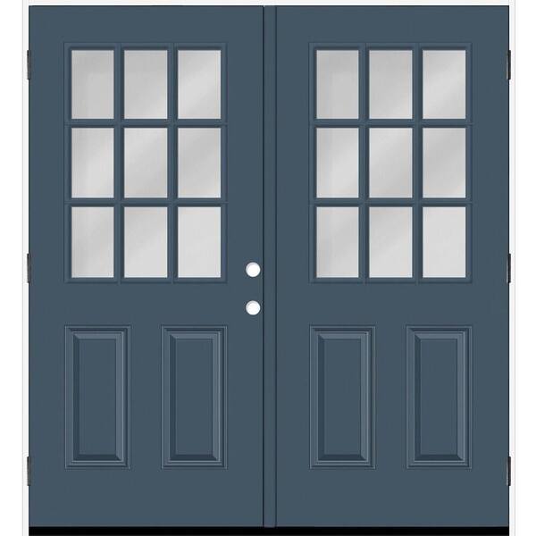Steves & Sons Reliant 72 in. x 80 in. 2P 1/2L 9L-SDL ClearGlass RHOS DarkDenim Finish Fiberglass Double Prehung Front Door w/6in. Jamb