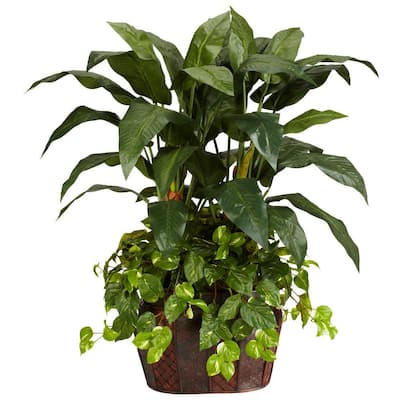 4 ft. Green Double Bird of Paradise with Vase and Pothos Silk Plant