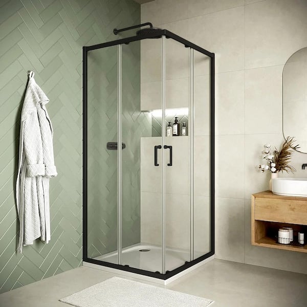 Streamline Cancano 36 in. W x 74 in. H Sliding Shower Door, CrystalTech Treated 1/4 in. Tempered Clear Glass, Matte Black Hardware