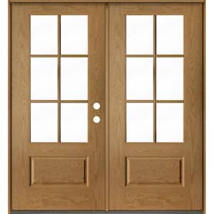 Farmhouse 72 in. x 80 in. 6-Lite Left-Active/Inswing Clear Glass Bourbon Stain Double Fiberglass Prehung Front Door