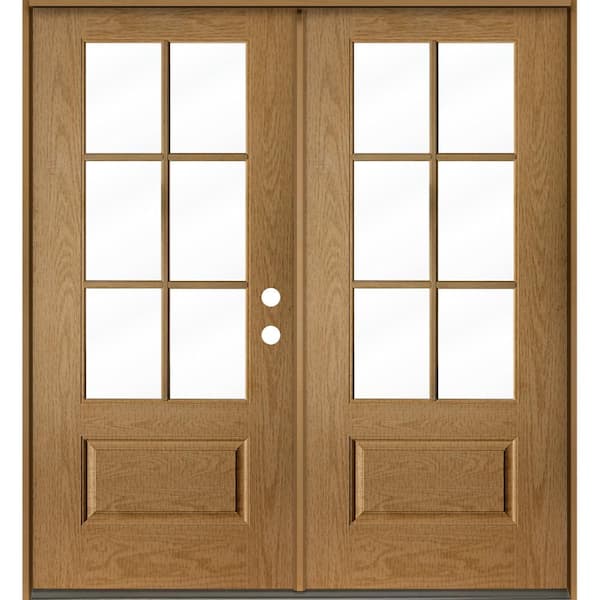 Krosswood Doors Farmhouse 72 in. x 80 in. 6-Lite Left-Active/Inswing Clear Glass Bourbon Stain Double Fiberglass Prehung Front Door