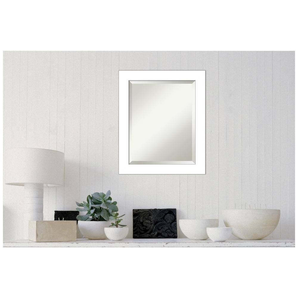 White Beveled Rectangular Bathroom Vanity Wall Mirror