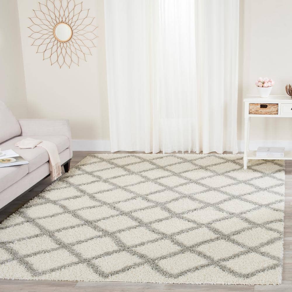 Ivory & Grey Diamond Shag Synthetic Area Rug, 8' x 10'