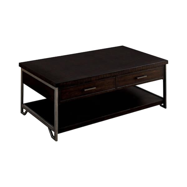 Furniture of America Dries 48 in. Dark Oak Large Rectangle Wood Coffee Table with Drawers