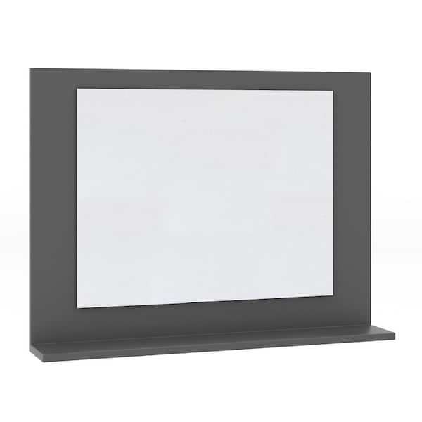 24 in. W x 18 in. H Rectangular Framed Wall Mounted Rectangle Mirror in Gray with Shelf and Wood Frame