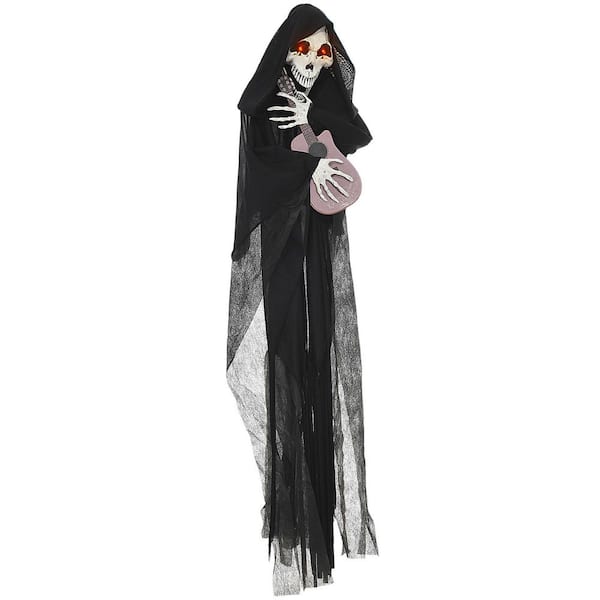 4.3 ft. Outdoor Halloween Decoration Animatronic Guitar-playing Grim Reaper, Sound and Motion Activated Animated Prop